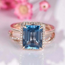 2.65Ct Emerald Cut London Blue Topaz Bridal Engagement Ring 14K Rose Gold Plated