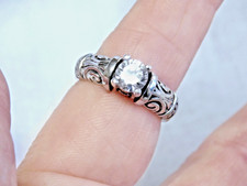 White Moissanite 925 Sterling Silver Vintage Style Scroll USA Made Size 7 Ring