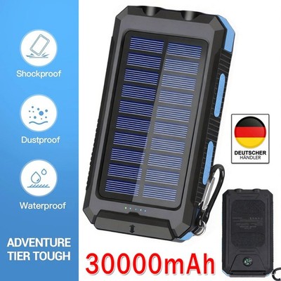 TOP!   Solar Powerbank Outdoor - 30000mAh - Ladegerät Batterie LED 2 USB Akku