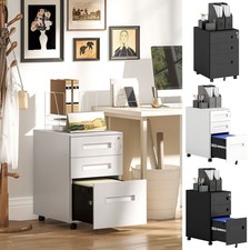 3 Drawer Metal File Cabinet w/ Lock for A4 Legal Letter, Refurbished