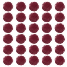 30Pcs Fluffy Soft Faux Fur Pom Poms for Hats with Elastic Loop, Burgundy