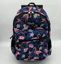 Tilami Rolling Backpack 18” Wheeled Laptop Backpack Pink Flamingos