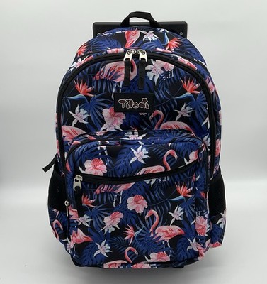 Tilami Rolling Backpack 18  Wheeled Laptop Backpack Pink Flamingos