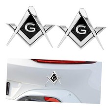 2 PCS Masonic Car Emblem, 2.6" Chrome Plated Masonic Emblem Auto Silver Black