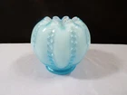 Fenton Blue Overlay Glass Beaded Melon Rose Bowl Vase 3 5/8" Tall