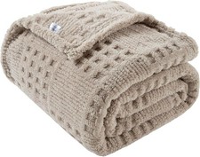 Waffle King Blanket Soft Fluffy Fleece Tan Blanket Plush Cozy Decorative Bedding