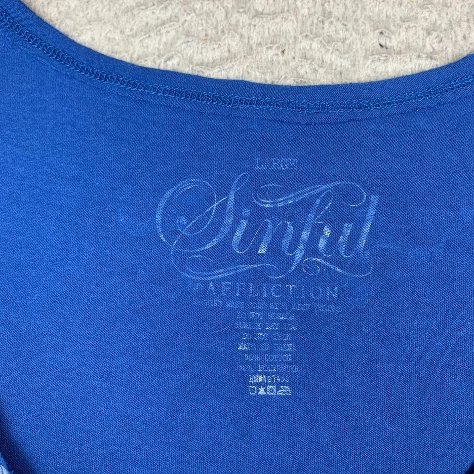 Sinful by Affliction Y2K T-shirt Women's Large Top Rhinestone Bling Blue USA - Image 3 of 4