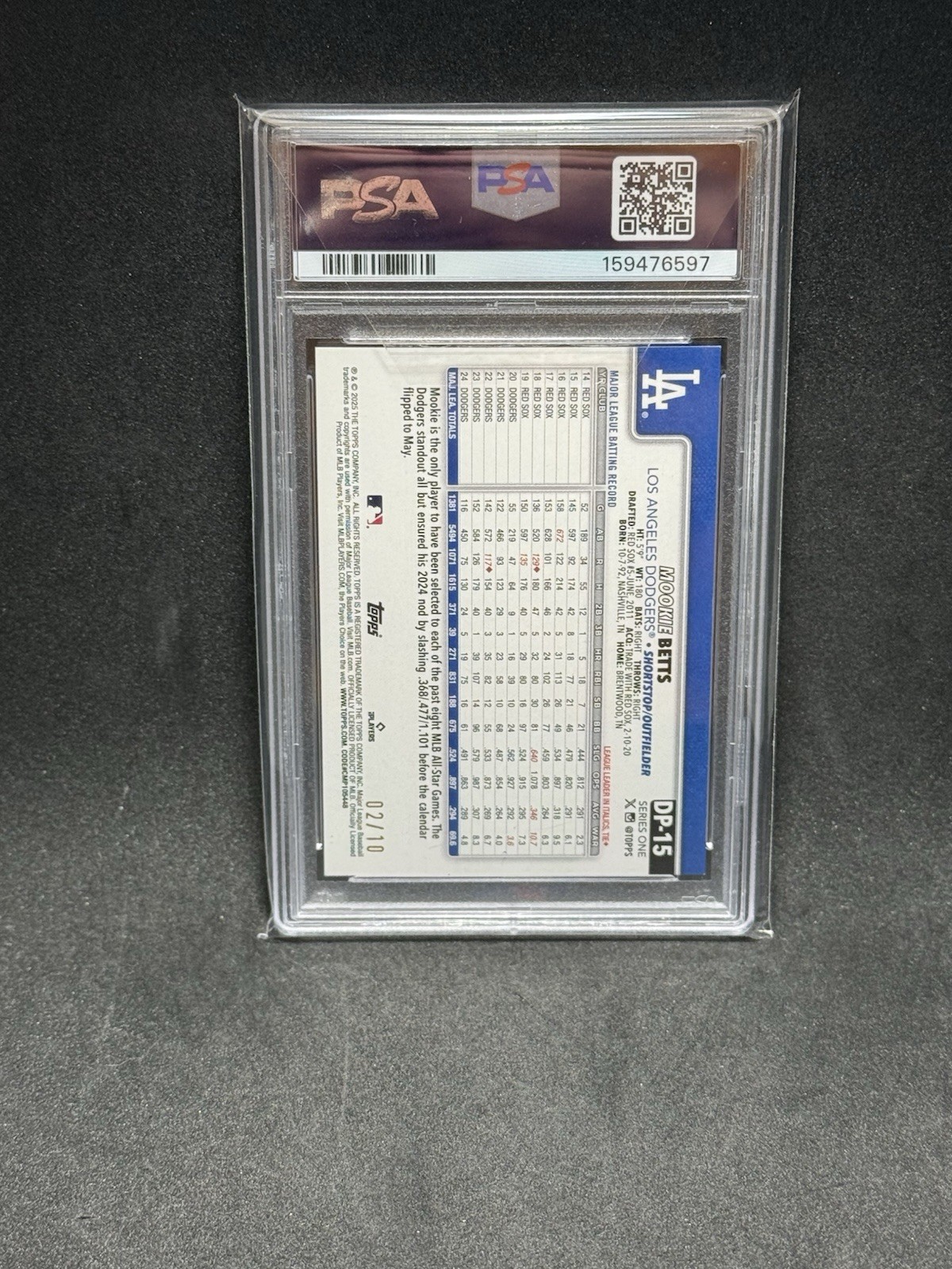 2025 Topps Series 1 Dugout Peeks Mookie Betts #DP-15 Black #02/10 PSA 9 POP 1 view 3