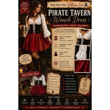 Leg Avenue Pirate Tavern Wench Dress XL Renaissance Cosplay Halloween Red White