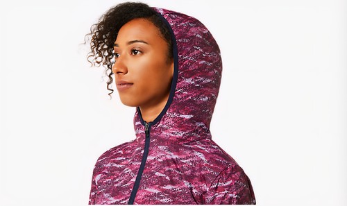 Asics Womens Sz Lg Packable Jacket Color Deep Mars Print / Peacoat - Picture 7 of 13