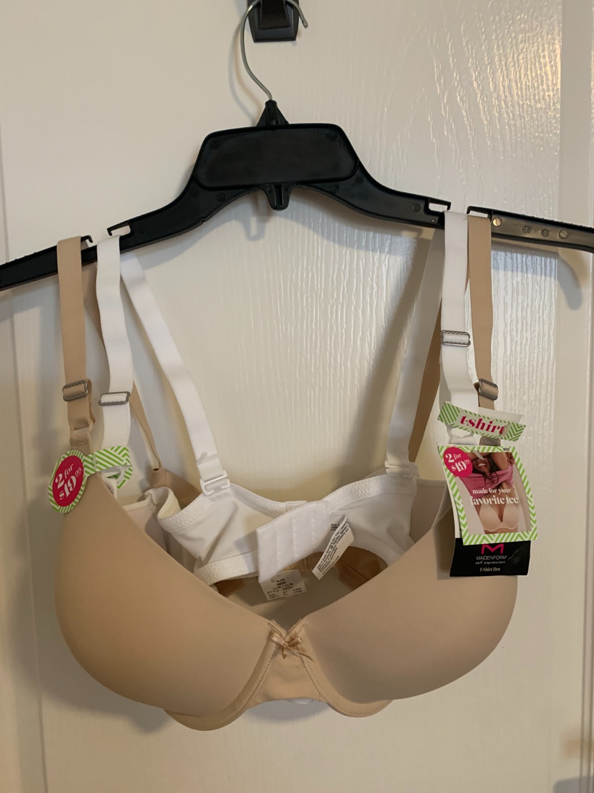 Maidenform Self Expressions t-shirt bra, 2-pk white and beige, 36DD, NWT