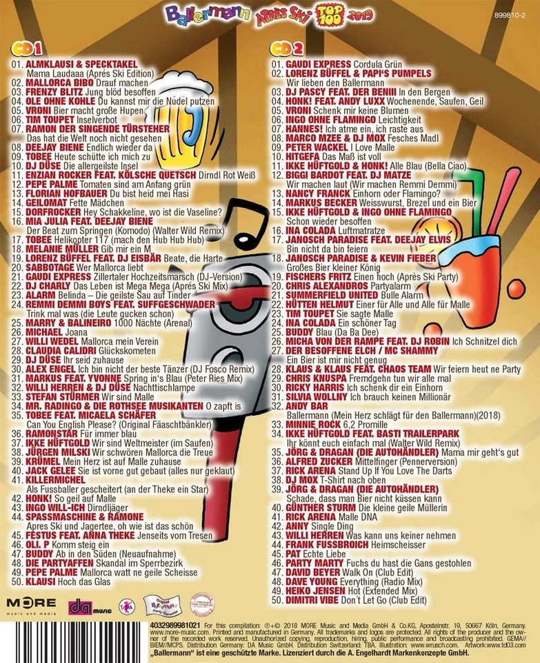 BALLERMAN Apres Ski  2019 - 100 Hütten Party  Hits auf  2 CDs - NEU in der OVP - Bild 2 von 2
