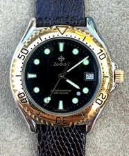 Vintage Zodiac Diver Professional Dot 80's Gilt black dial Serviced 40mm NOS