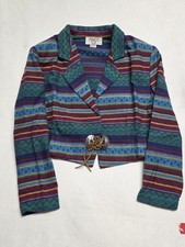 Vintage Cropped Blazer Womens Sz Large Stripe Aztec Made In USA Western