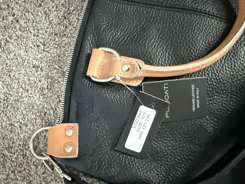 BOLSO DE VIAJE PULICATI GRANDE SUPERIOR CREMALLERA HOMBRO SHOPPER CUERO NEGRO Foto 3 de 4