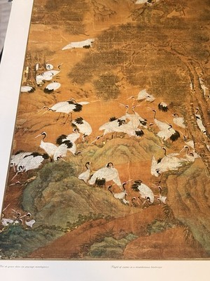 Print Flight of cranes in a mountainous landscape. | eBay