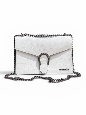 Marina Galanti Manett White Crossbody Bag ,croc-embossed genuine Leather, Italy