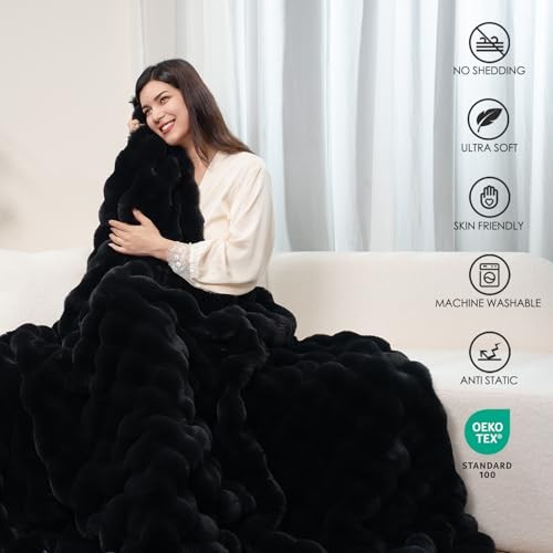 Super Comfort Oversized Warm Thick Bubble Luxury Plush Rabbit Faux Fur Throw - Photo 2 sur 6