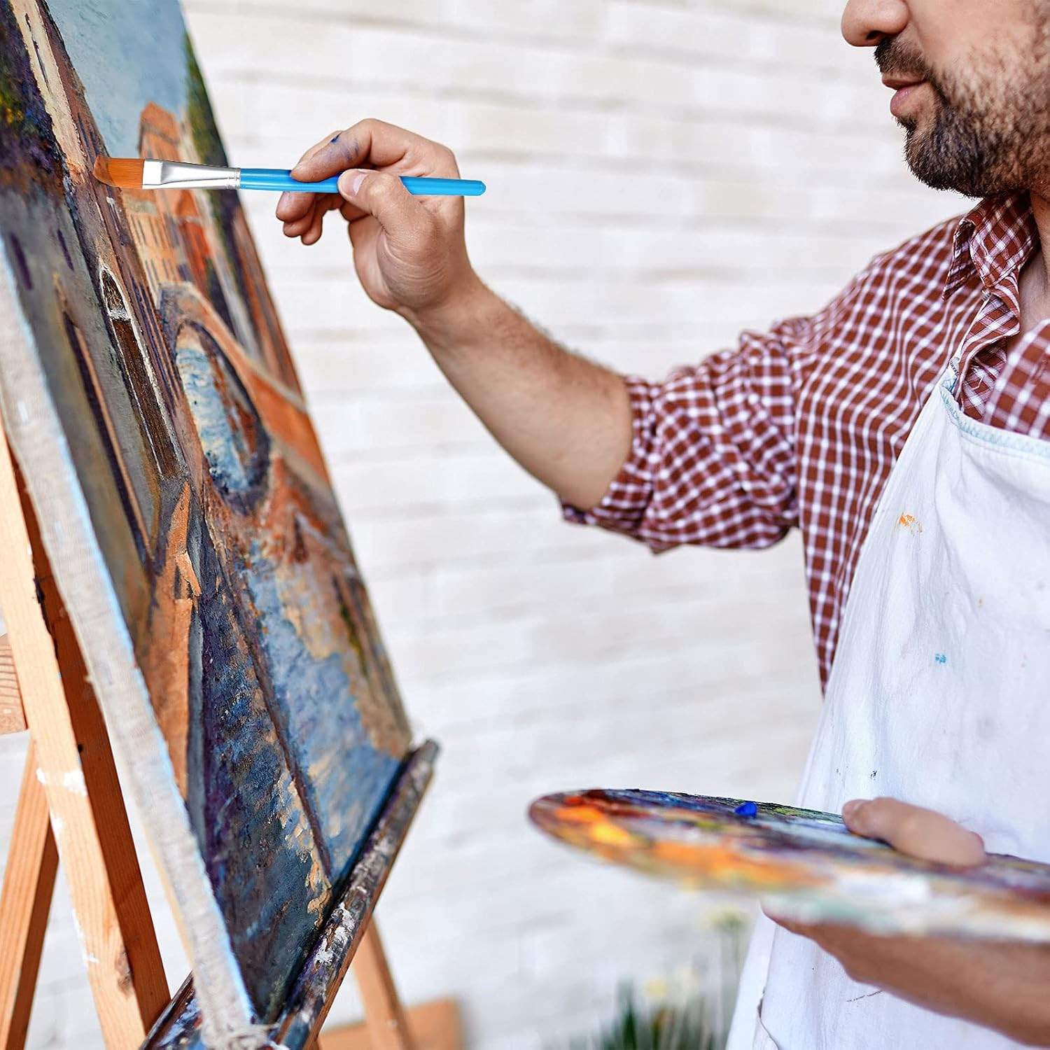 10 Pcs 1 Inch Flat Head Paint Brushes Bulk Watercolor Acrylic Paint Brushes Synt