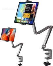Aluminum Alloy Tablet Stand for Desk, 360° Adjustable iPad Arm Mount Gray