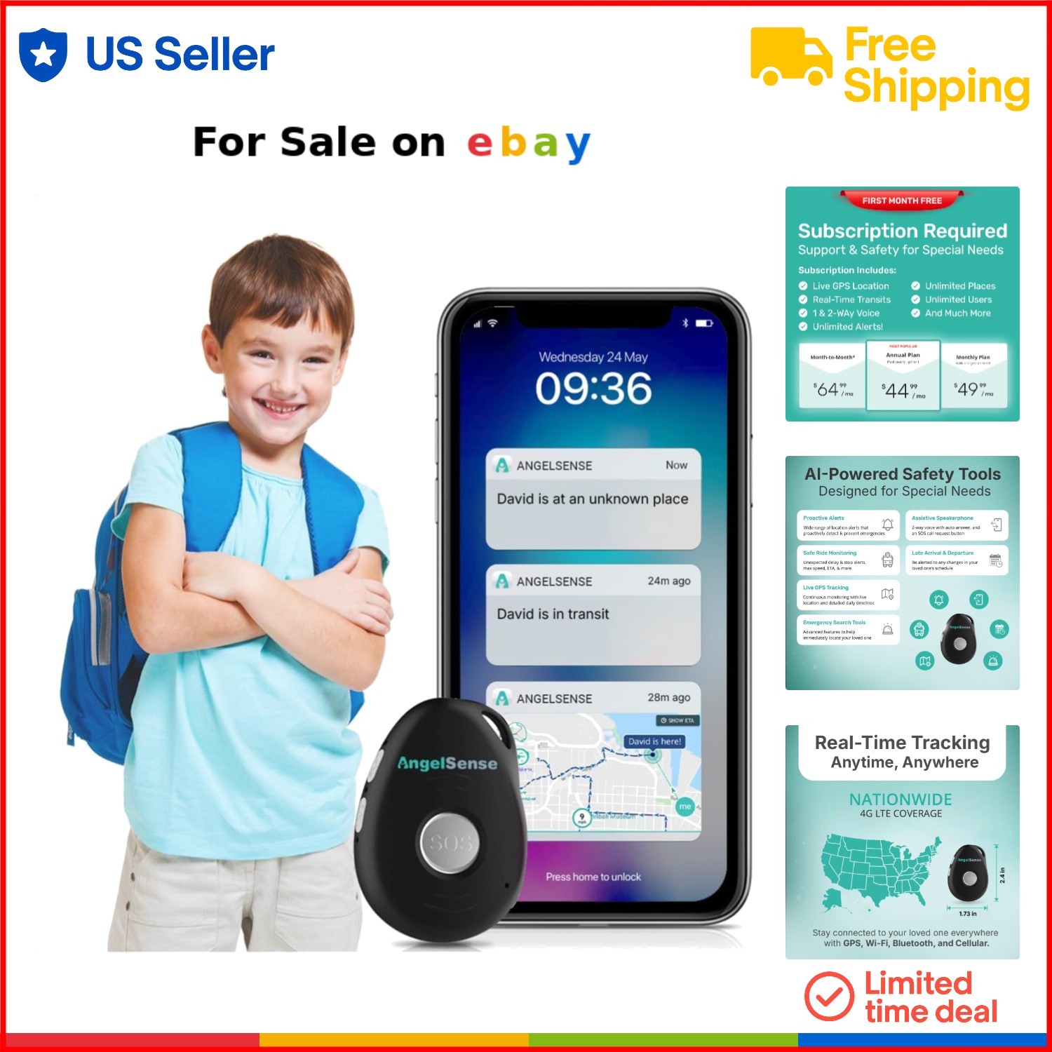 Compact Kids GPS Tracker with Real-Time Location & SOS for Autistic Children