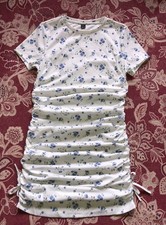 Shein white and blue floral ruched dress XL