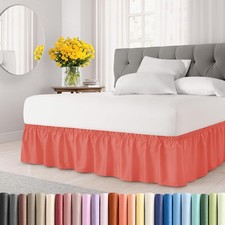 Wrap Around Dust Ruffle Bed Skirt, Easy Fit  Pleated 18" Drop - Coral