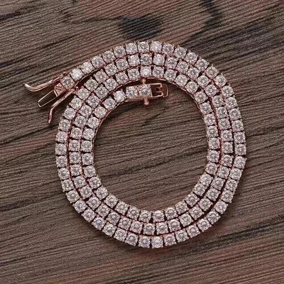 5MM Round Cut Lab Created Diamond Men's Tennis Necklace 14K Rose Gold Plated