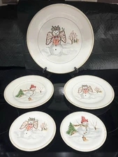 5 American Atelier Christmas Twig Holiday Plates 1-Dinner 2-Salad 2-Canape