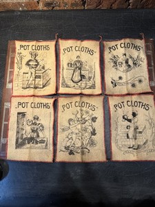 Antique "Pot Cloths" Set Of Six 1800-early 1900's  (B4)
