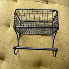 Towel Holder Phone Basket shelf Metal Wall Mounted Kitchen Bathroom Towel Gray