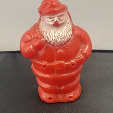 ANTIQUE RED CELLULOID PLASTIC SANTA CLAUS CHRISTMAS FIGURINE 3'' HOLES