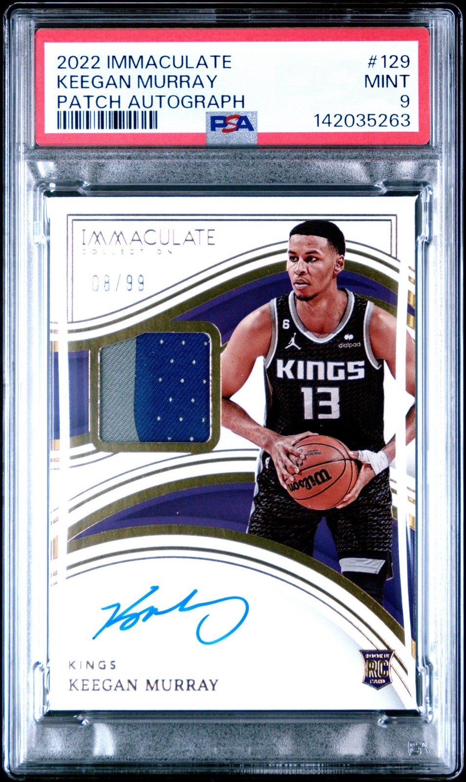 2022 Panini Immaculate #129 Keegan Murray Rookie Patch Auto RPA /99 PSA 9 Mint
