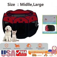 US Portable Pet Playpen Foldable Exercise Play Pen Tent Kennel Crate For Puppy