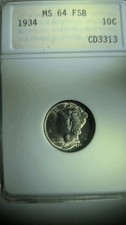 1934 Mercury Dime ANACS MS 64 FSB *ESTATE SALE*