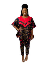Handmade Ankara Big Gown with Pants Women  s Size 8 Navy Blue African Print NWT