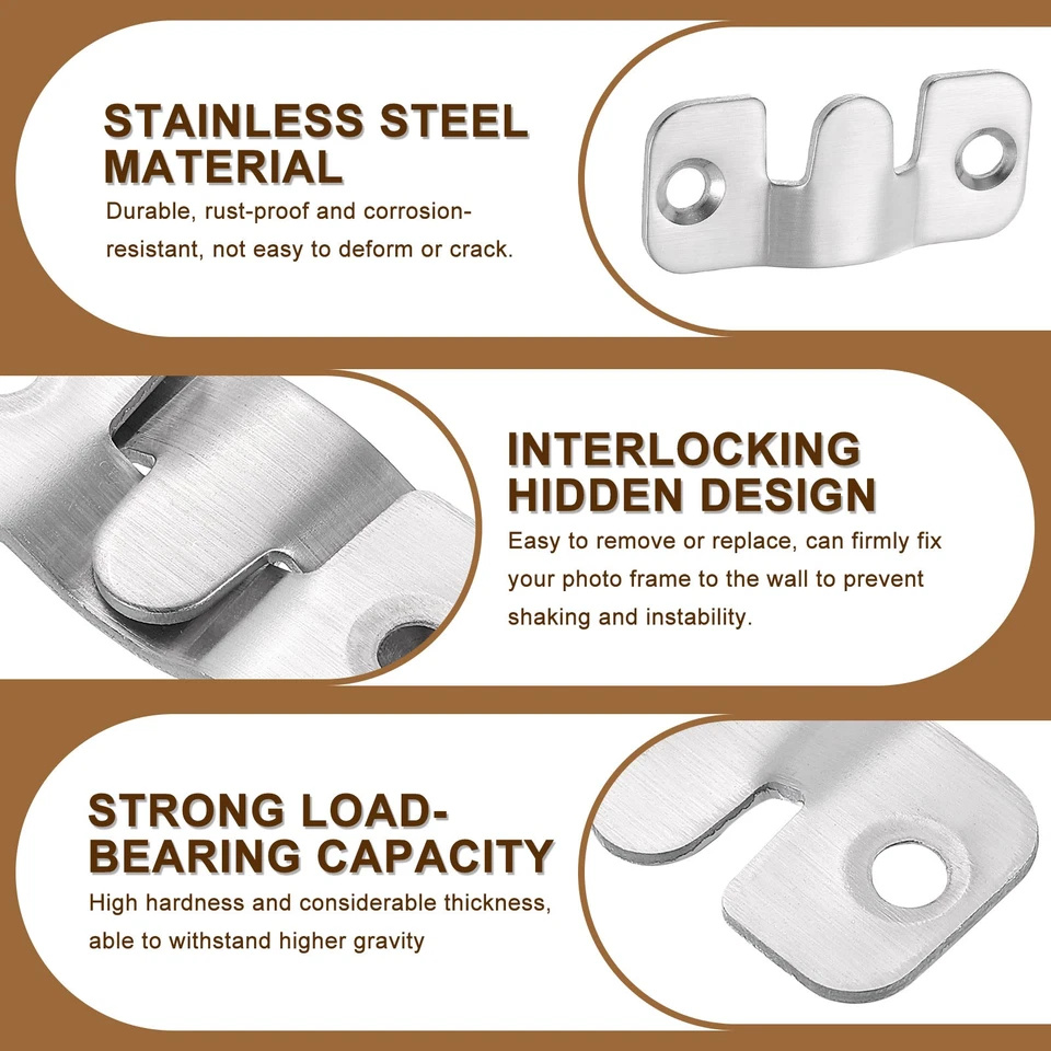 4 Pairs Flush Mount Bracket, 44x19mm Picture Hanger with Screw Anchors, Silver - Image 4 of 4