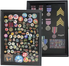 Large 19"X 14" Pin Display Case Medal Shadow Box with 98% UV Black Finish 
