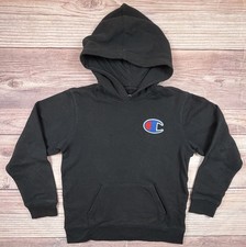 Champion Sweater Large Youth Black Hoodie Pullover C Logo Patch READ