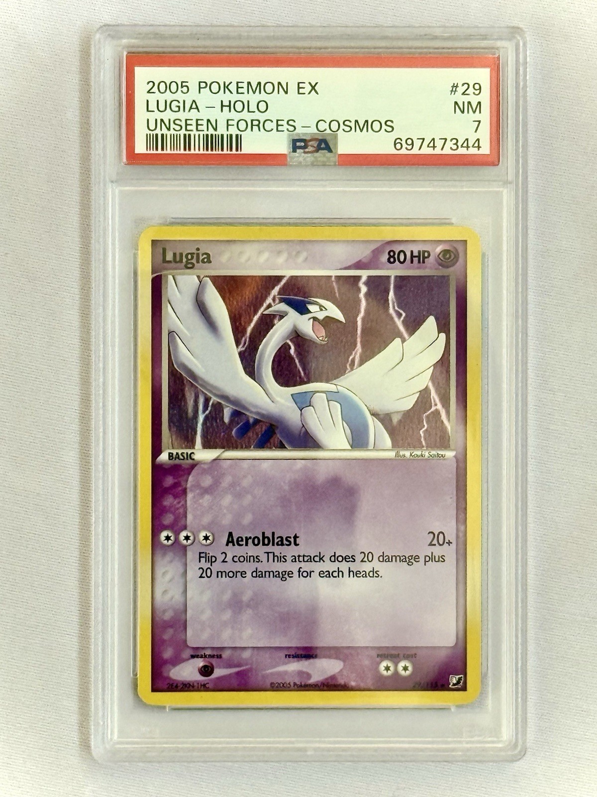 Pokémon TCG EX Unseen Forces Lugia Card #29/115 Cosmos Holo 2005 PSA 7