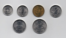 GDR: 6 circulation coins 1989 (5 +10 +20 Pf.) + (50 lb. + 1 Mark + 2 Mark, Very Rare)