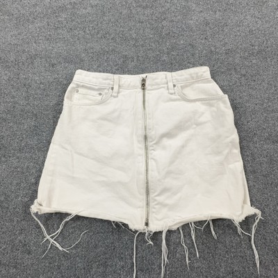 Rag & Bone Skirt Womens 28 White Denim Frayed Hem Zip Front Mini W1B19O628WHT