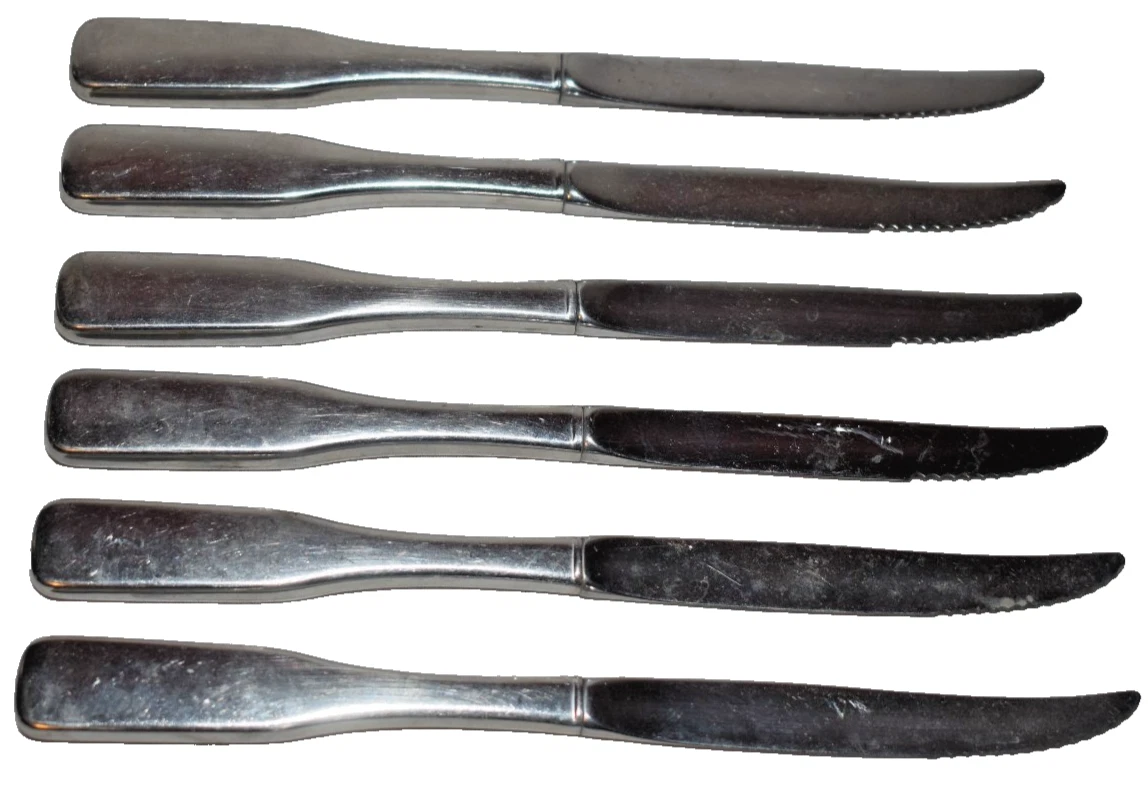 6 Oneida Cimarron Stainless Steel Flatware Serrated Blade Steak Knives 9 1/8"