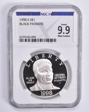 Proof 9.9 UCam 1998-S Black Patriots Commemorative Dollar NGC X NGCX