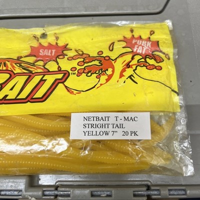 NetBait T-Mac 7  STRAIGHT TAIL WORMS 20 Bait Pack YELLOW color FINESSE BASS WORM