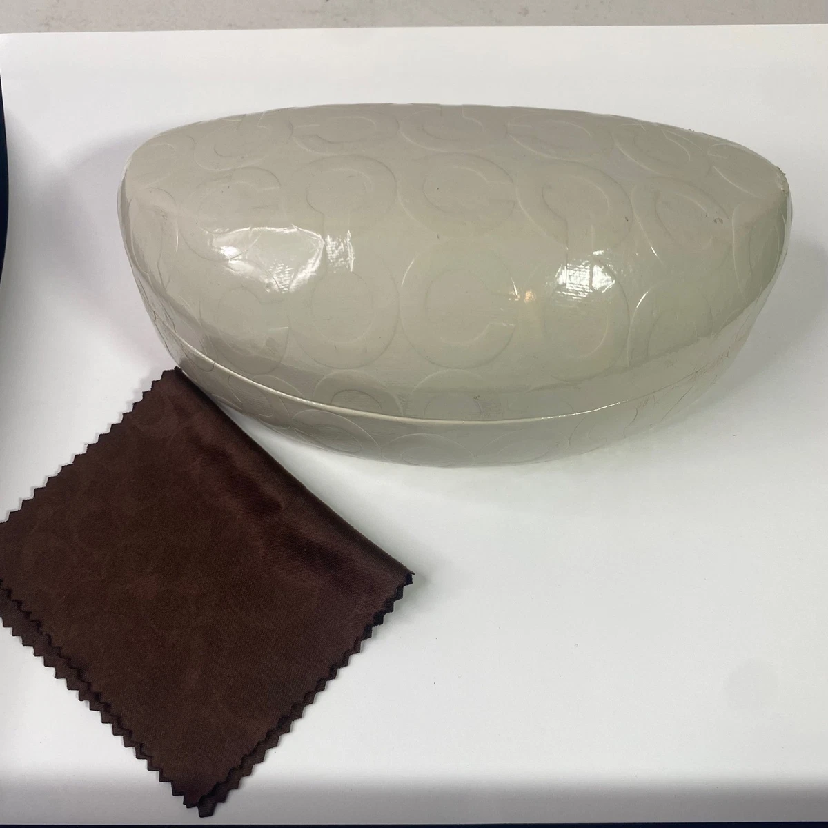 Coach White Sunglasses Case & Brown Cleaning Cloth Coach XL glasses case in White cream and | Mercari main image 4