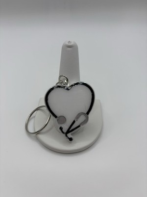 Heart And Stethoscope For Healthcare Worker Keychain In White
