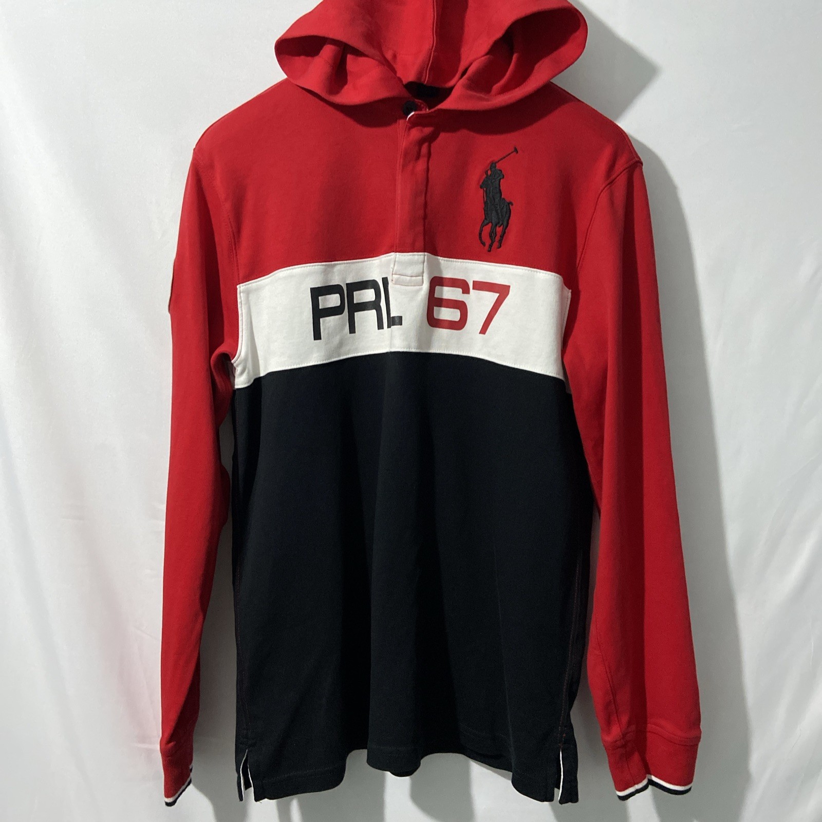 Polo Ralph Lauren felpa con cappuccio rossa nera grande pony PRL 67 18 20 uomo small