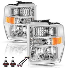 Upgraded Headlights Assy w/Adapter 08-14 E150/E250 08-21 E350/E450 Chrome/Amber