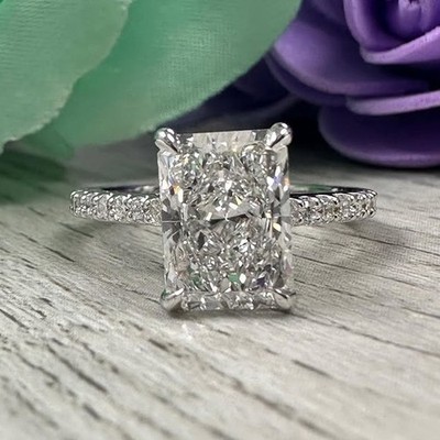 Rare 6 Ct Certified Radiant Treated White Diamond Solitaire 925 Silver Ring